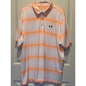Under Armour Playoff Polo Mens XL Orange White Striped Short Sleeve Golf Shirt
